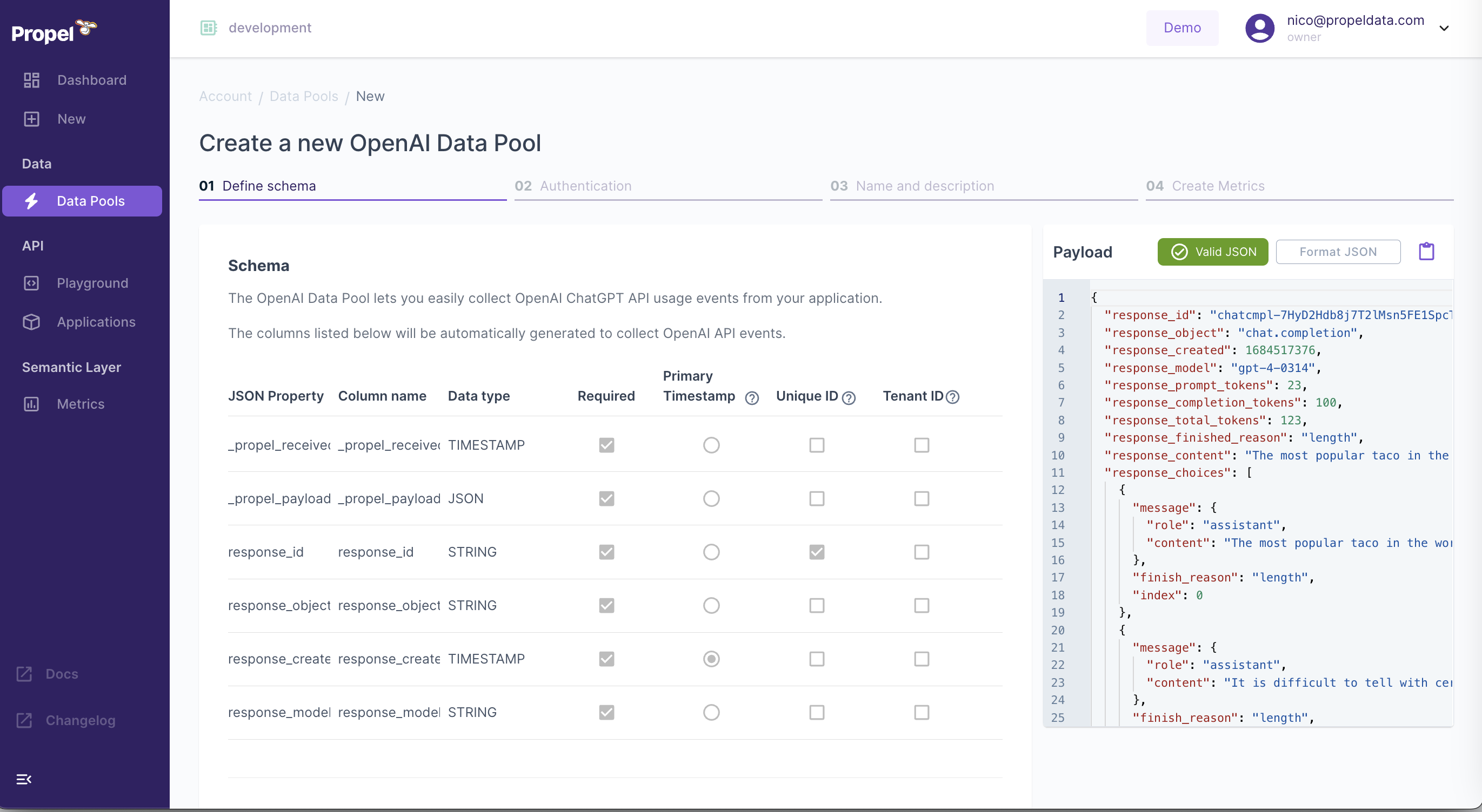 A screenshot of Propel&#39;s OpenAI Data Pool.