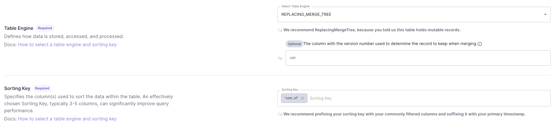 Sorting key for a mutable records table