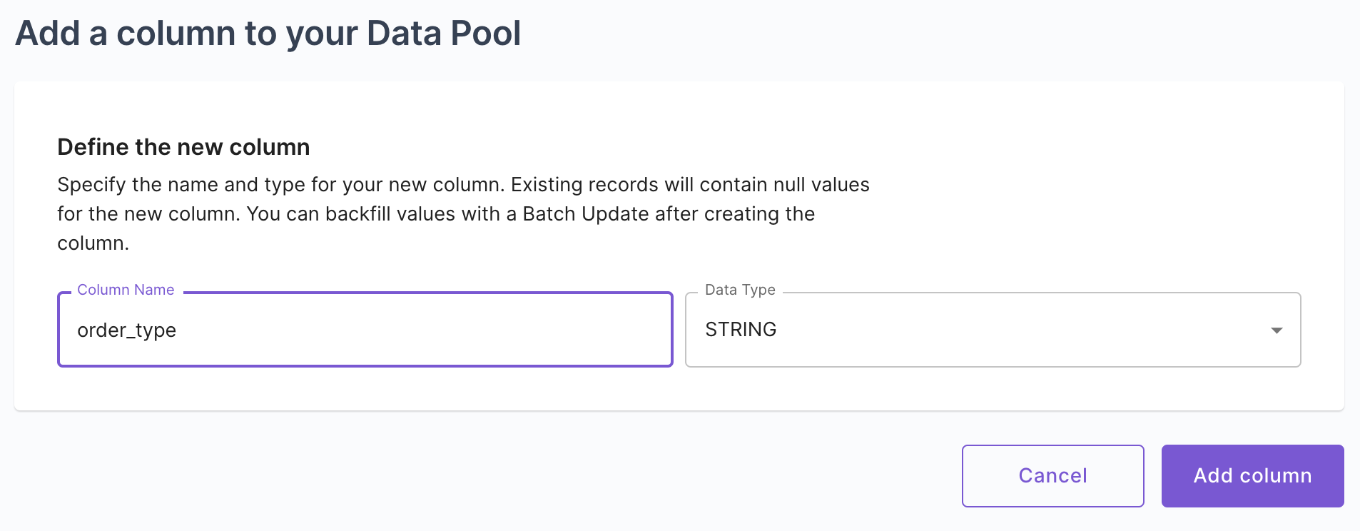 Add column to Data Pool